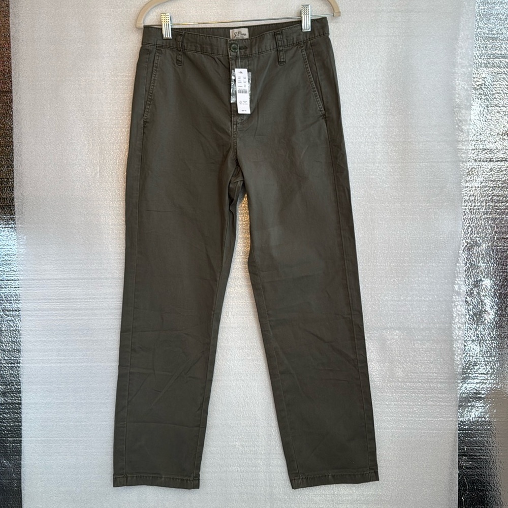 J. CREW Slouchy Boyfriend Chino Olive Green 100% Cotton Pleated Pants . Size 25